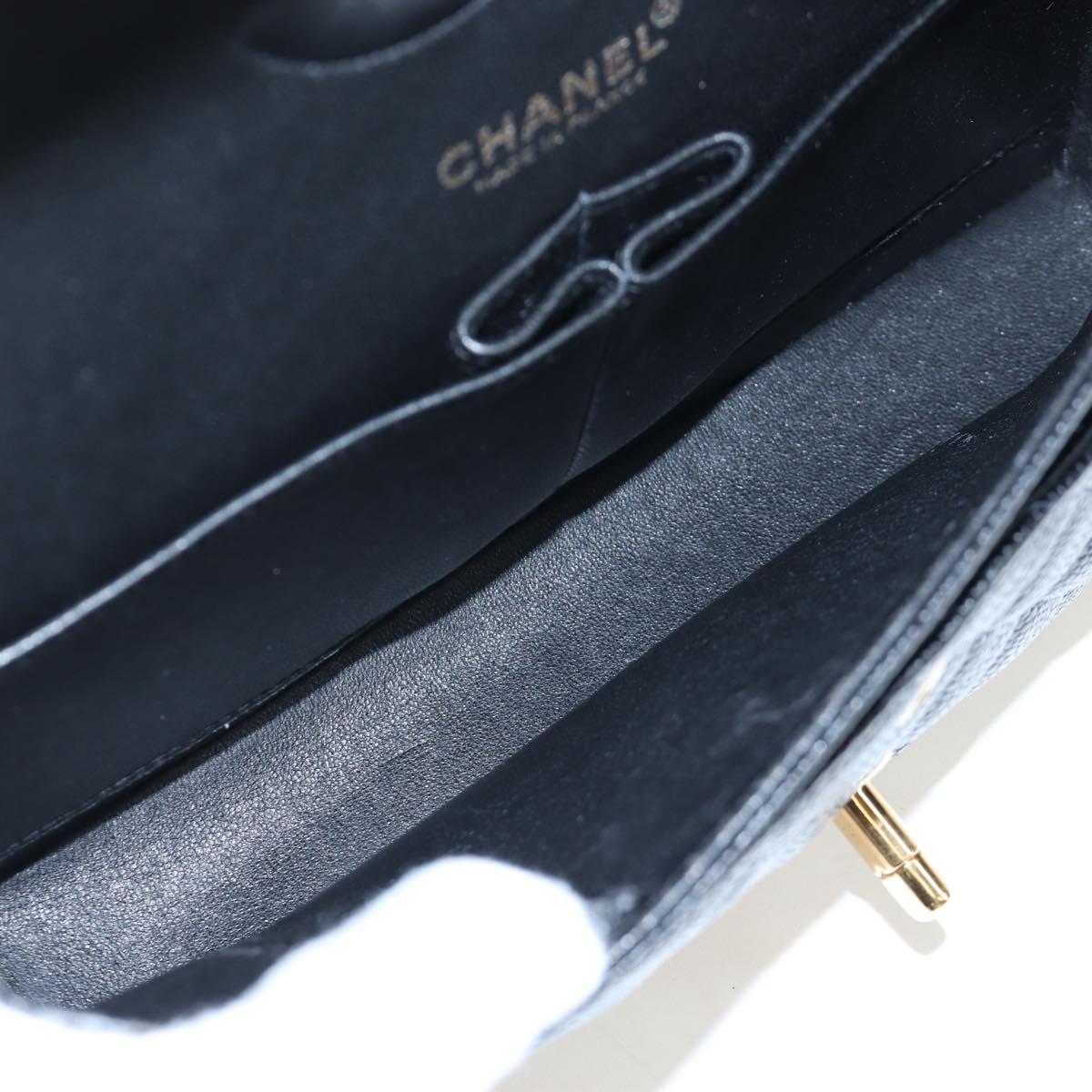 CHANEL Double Flap Chain Matelasse Bag Caviar Skin Black Gold CC Auth am12621SM