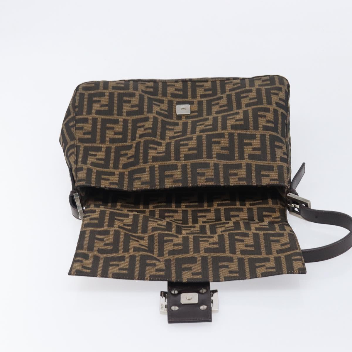 FENDI Zucca Canvas Mamma Baguette Shoulder Bag Brown Black Auth am12622V