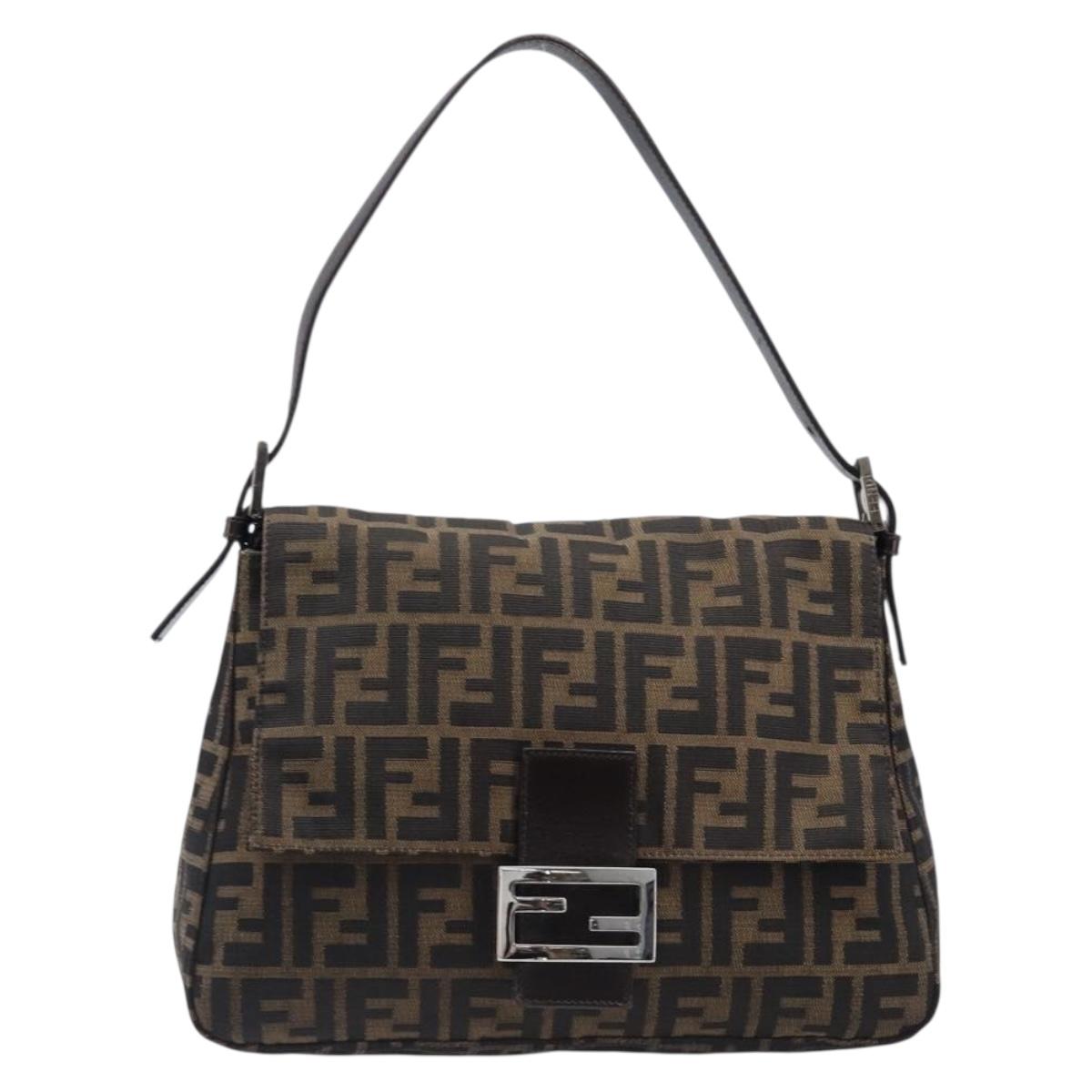 FENDI Zucca Canvas Mamma Baguette Shoulder Bag Brown Black Auth am12622V