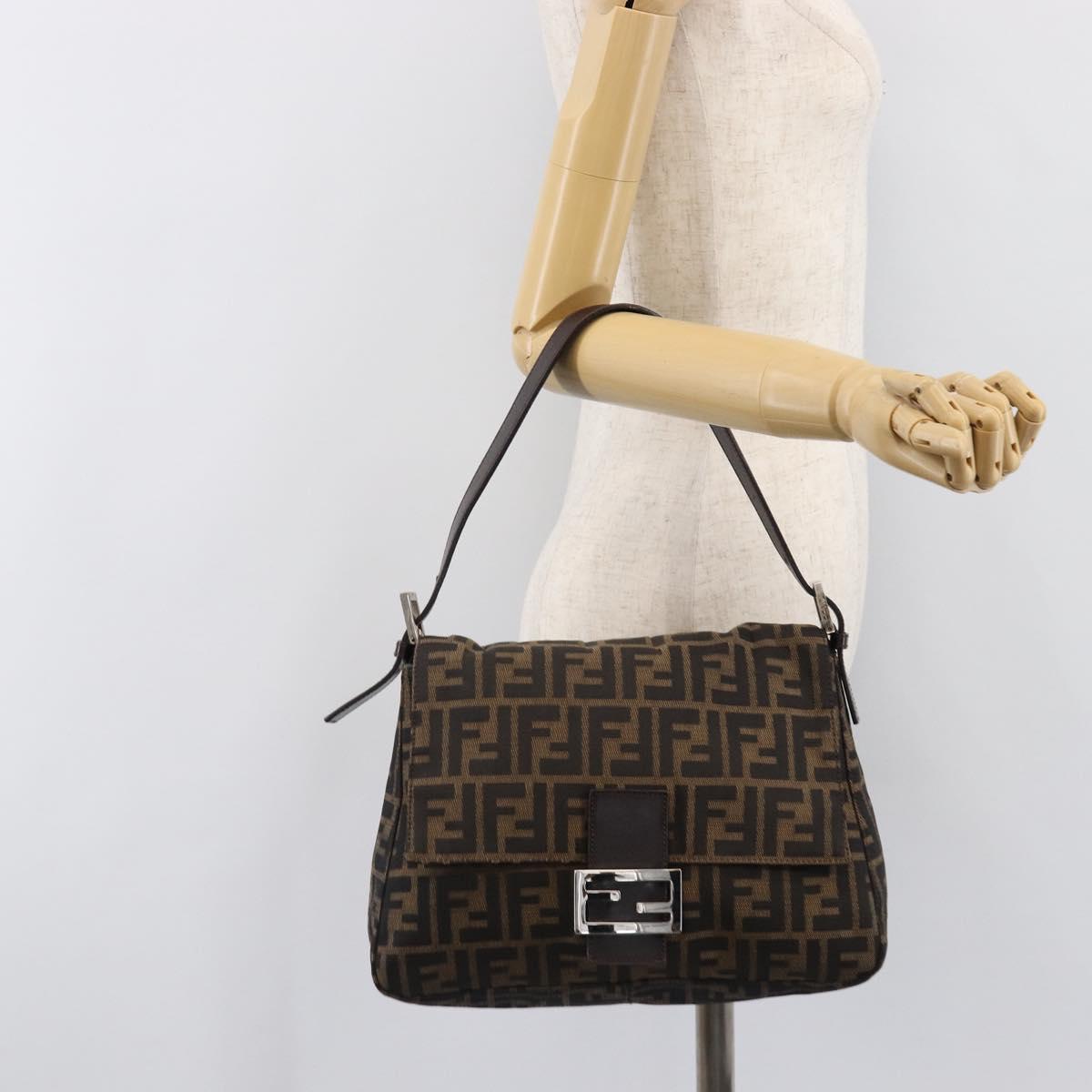 FENDI Zucca Canvas Mamma Baguette Shoulder Bag Brown Black Auth am12622V
