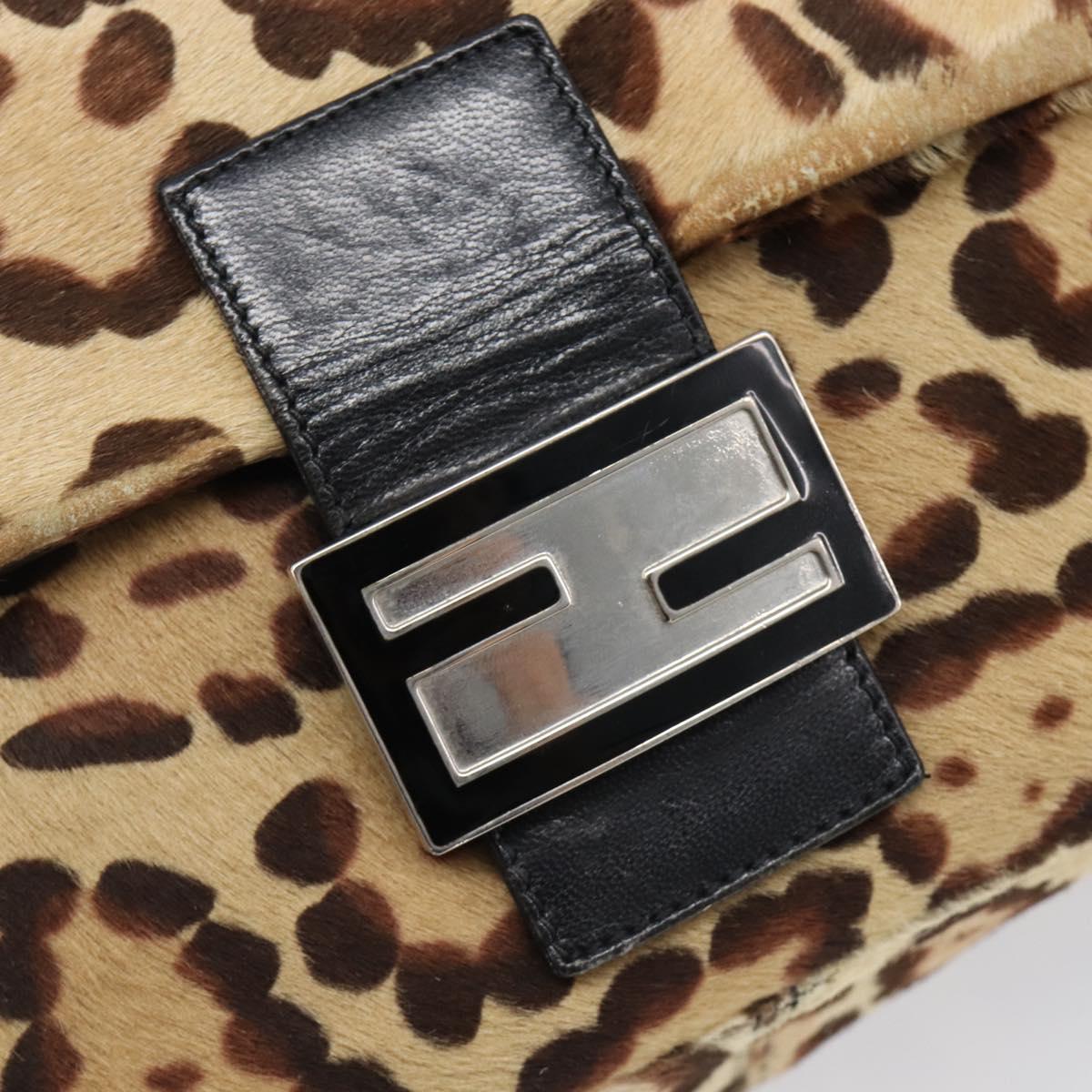 FENDI Mamma Baguette Shoulder Bag Harako leather Beige Silver Auth am12627SAM