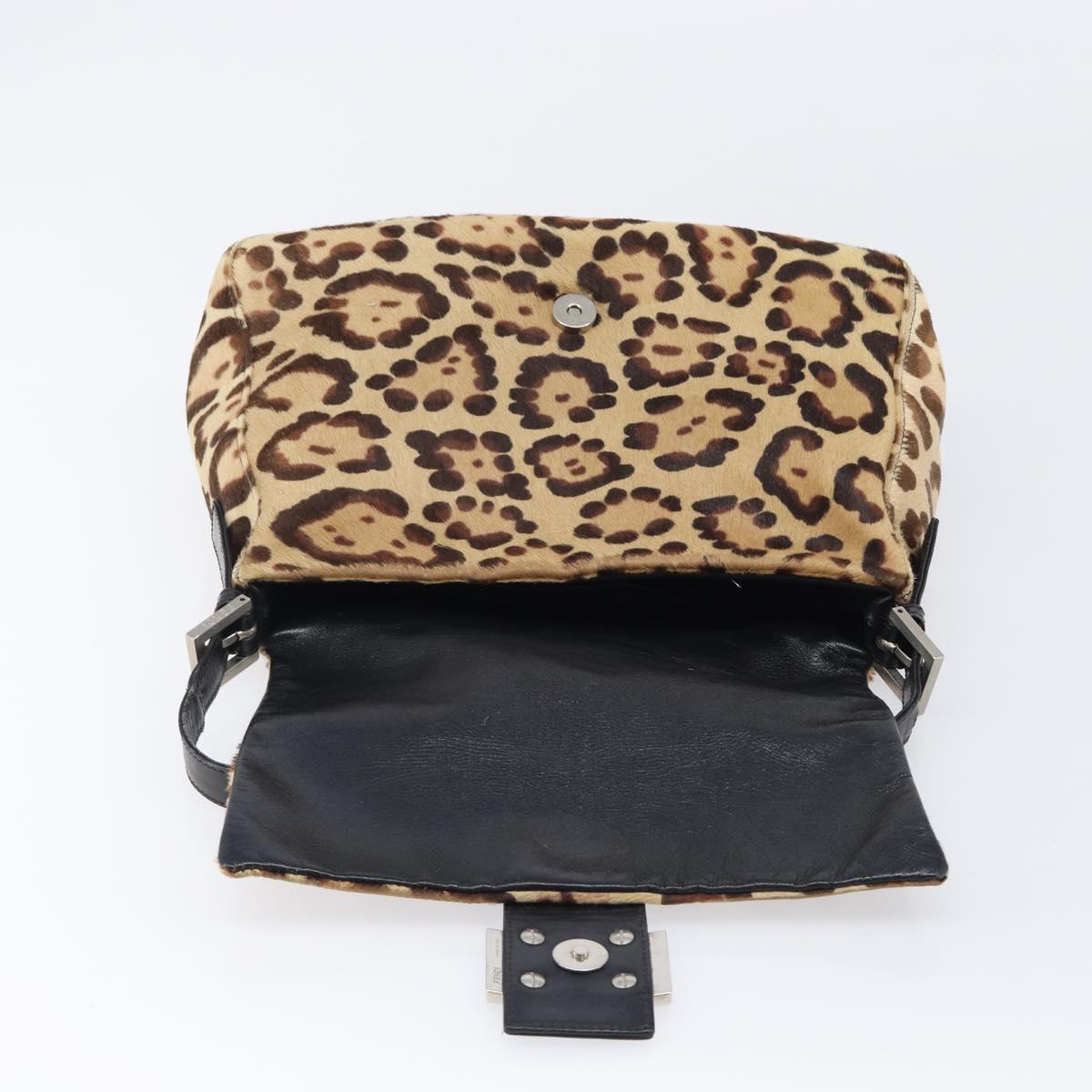 FENDI Mamma Baguette Shoulder Bag Harako leather Beige Silver Auth am12627SAM