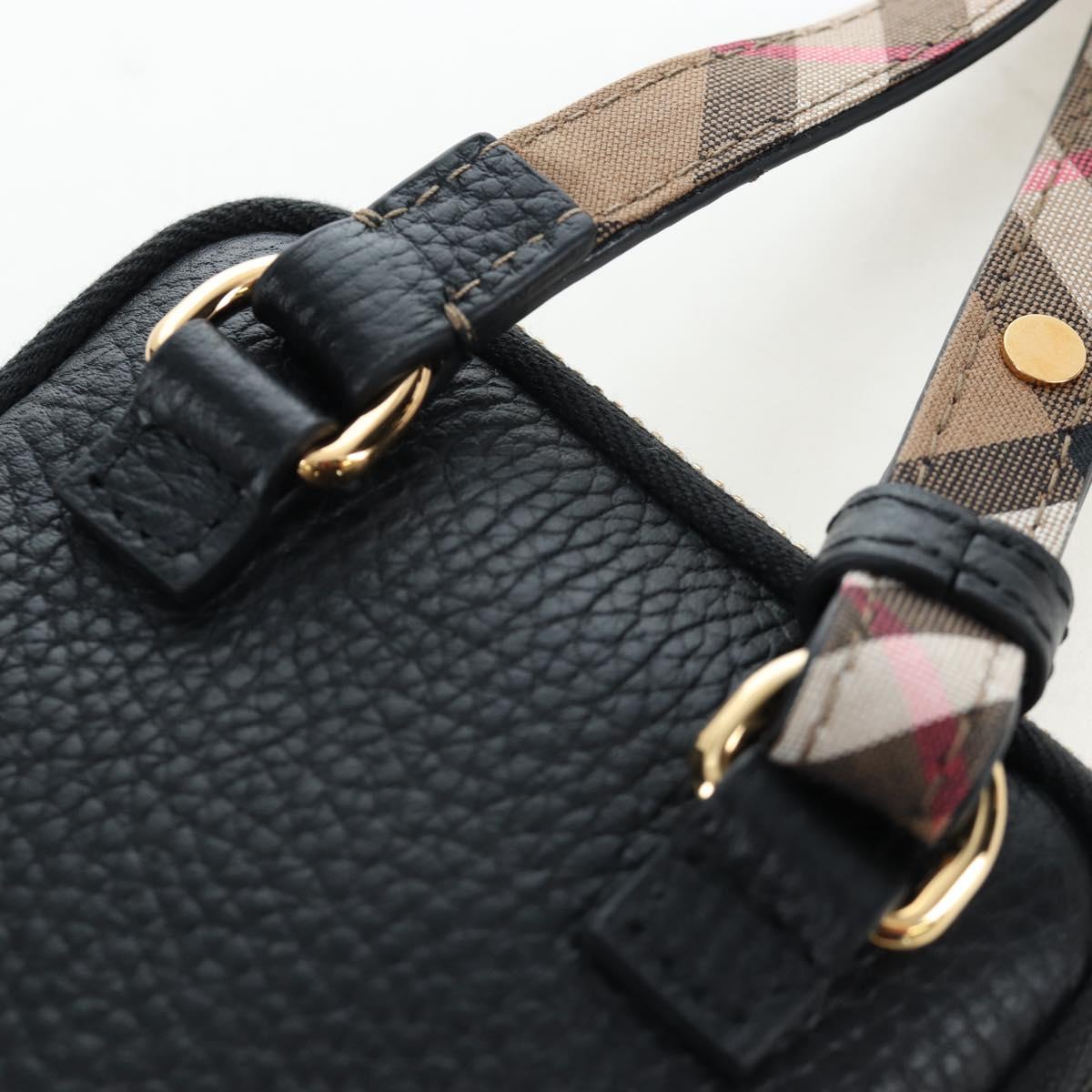 BURBERRY Shoulder Pouch Leather Black Gold Auth am12646V
