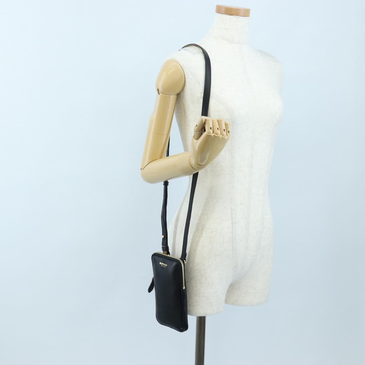 BURBERRY Shoulder Pouch Leather Black Gold Auth am12646V