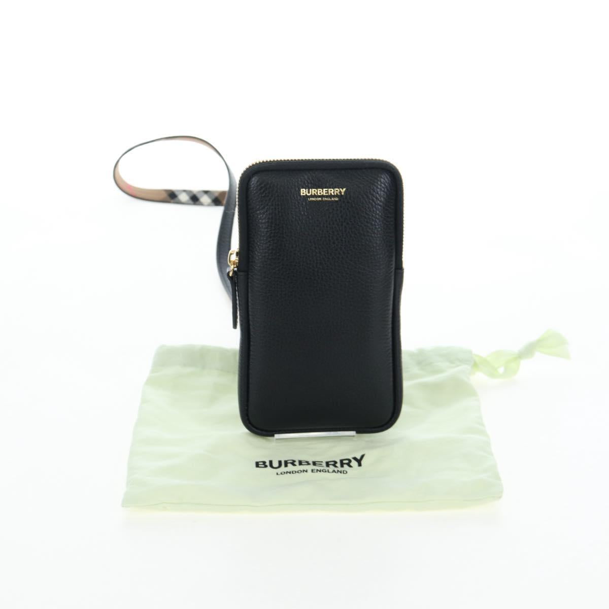 BURBERRY Shoulder Pouch Leather Black Gold Auth am12646V