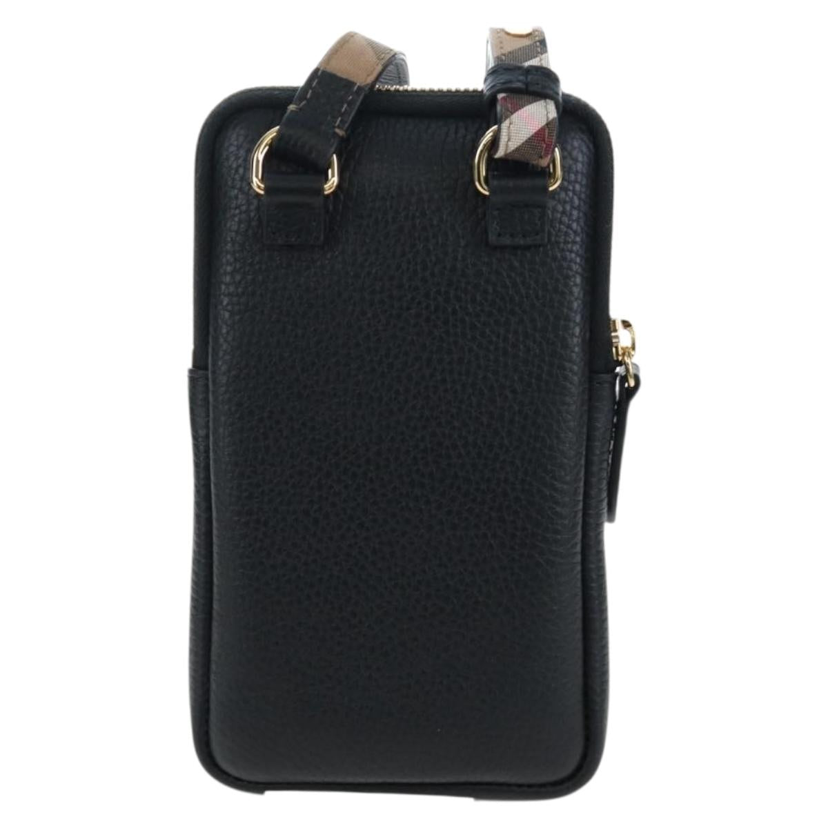 BURBERRY Shoulder Pouch Leather Black Gold Auth am12646V