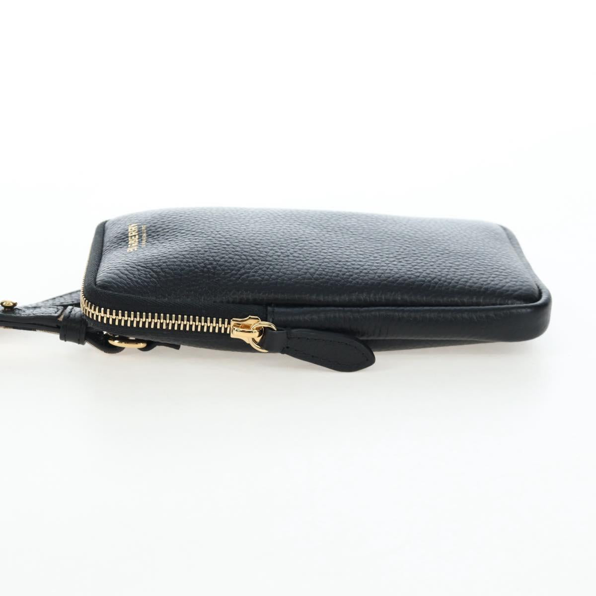 BURBERRY Shoulder Pouch Leather Black Gold Auth am12646V