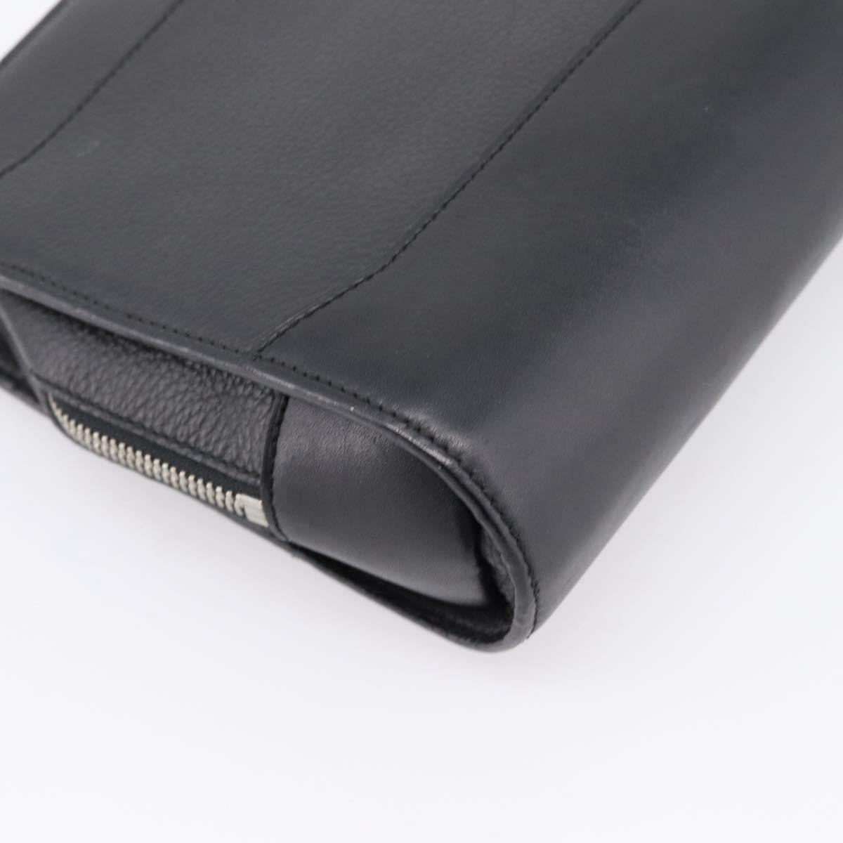 CARTIER Clutch Bag Leather Black Silver Auth am12649A