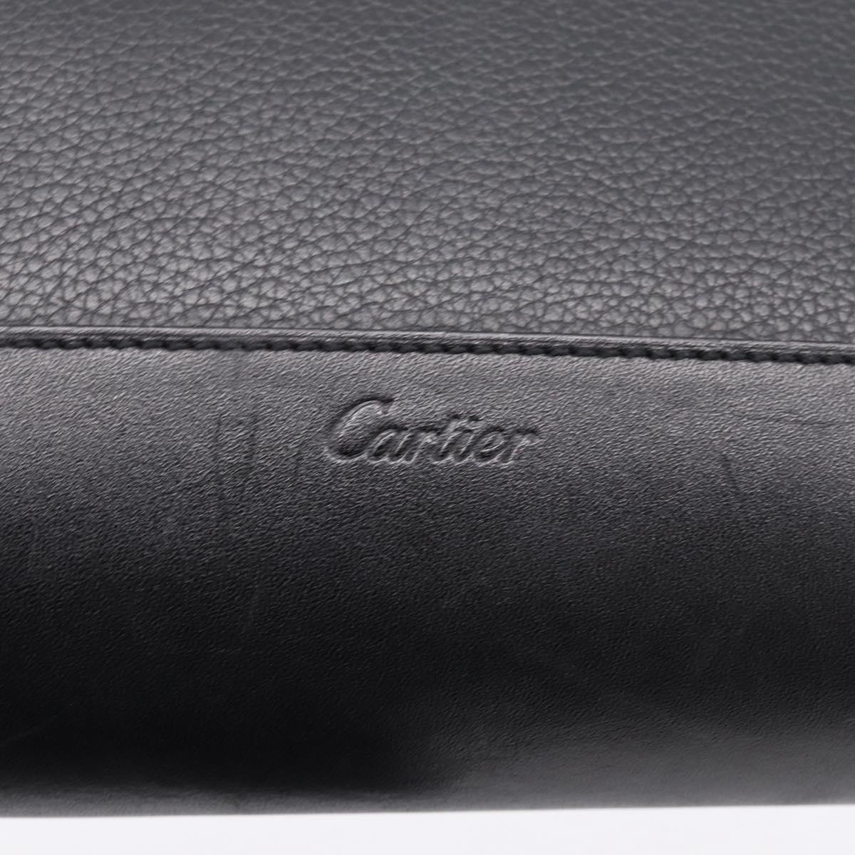 CARTIER Clutch Bag Leather Black Silver Auth am12649A