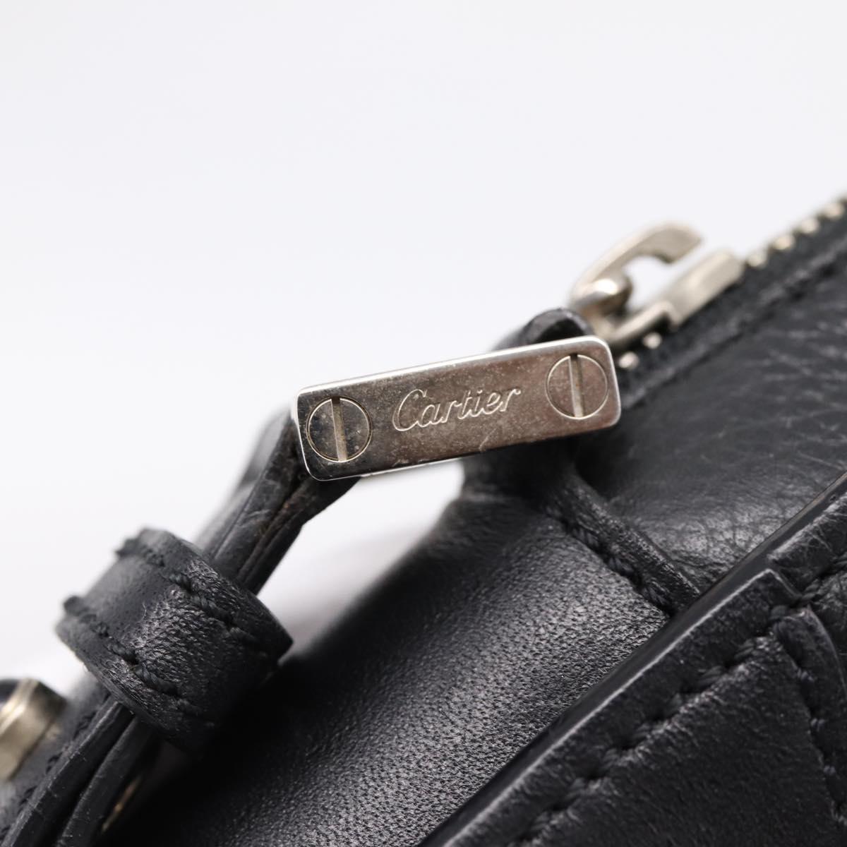 CARTIER Clutch Bag Leather Black Silver Auth am12649A