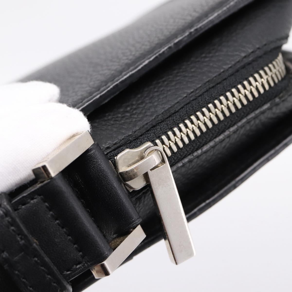 CARTIER Clutch Bag Leather Black Silver Auth am12649A