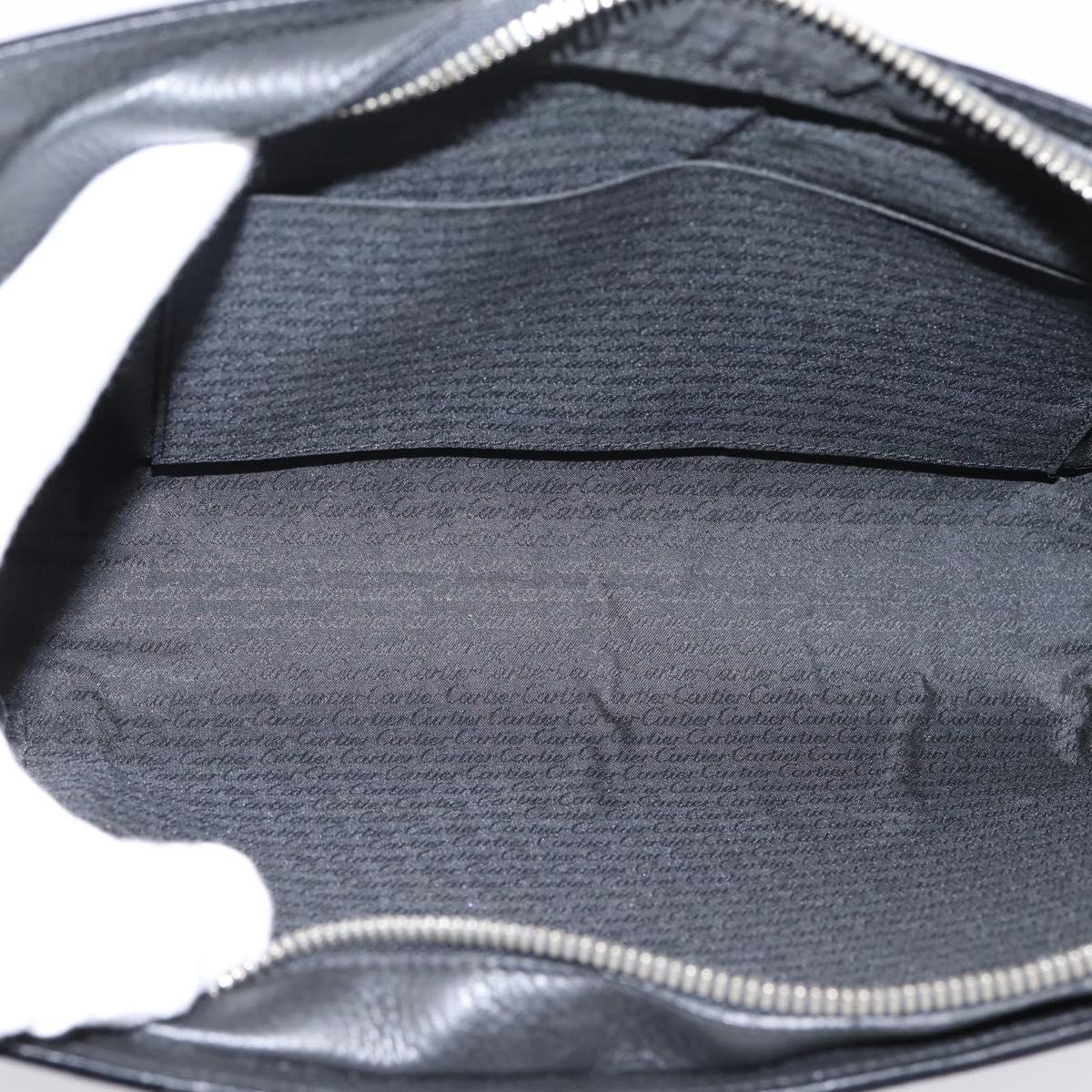 CARTIER Clutch Bag Leather Black Silver Auth am12649A