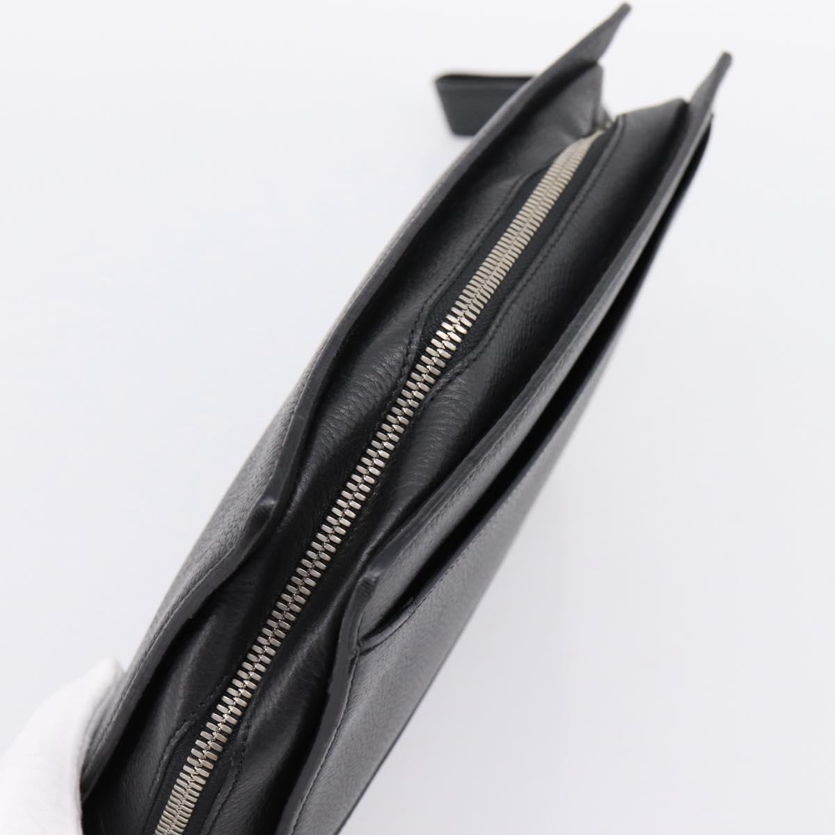 CARTIER Clutch Bag Leather Black Silver Auth am12649A