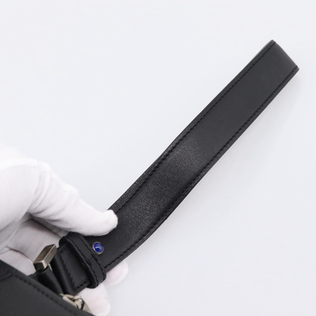CARTIER Clutch Bag Leather Black Silver Auth am12649A