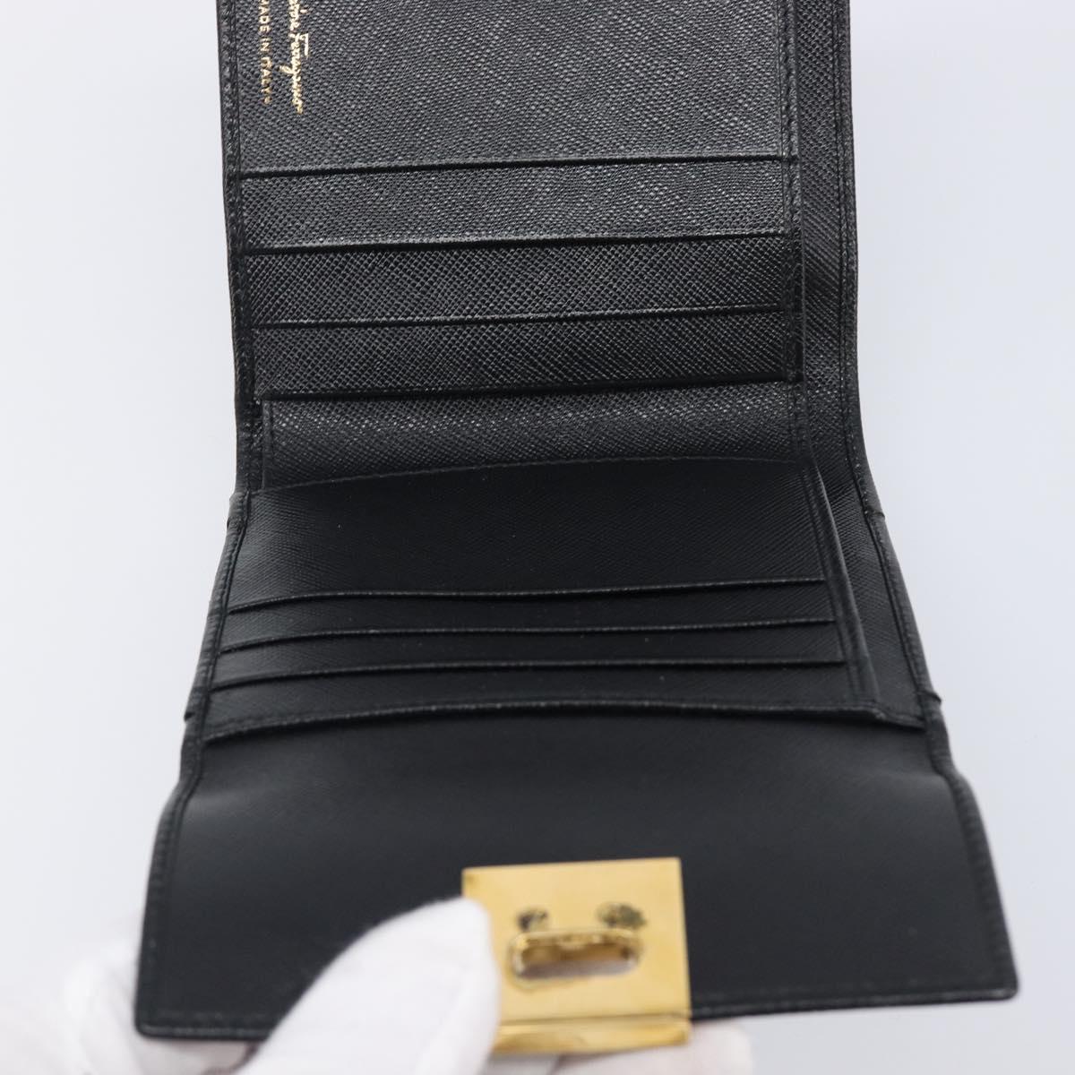 Salvatore Ferragamo Gancini Gamaguchi Compact Wallet Leather Black Auth am12650V