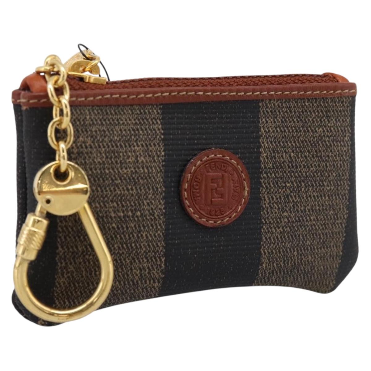 FENDI Zucca Canvas Coin Key Case Black Brown Auth am12652V