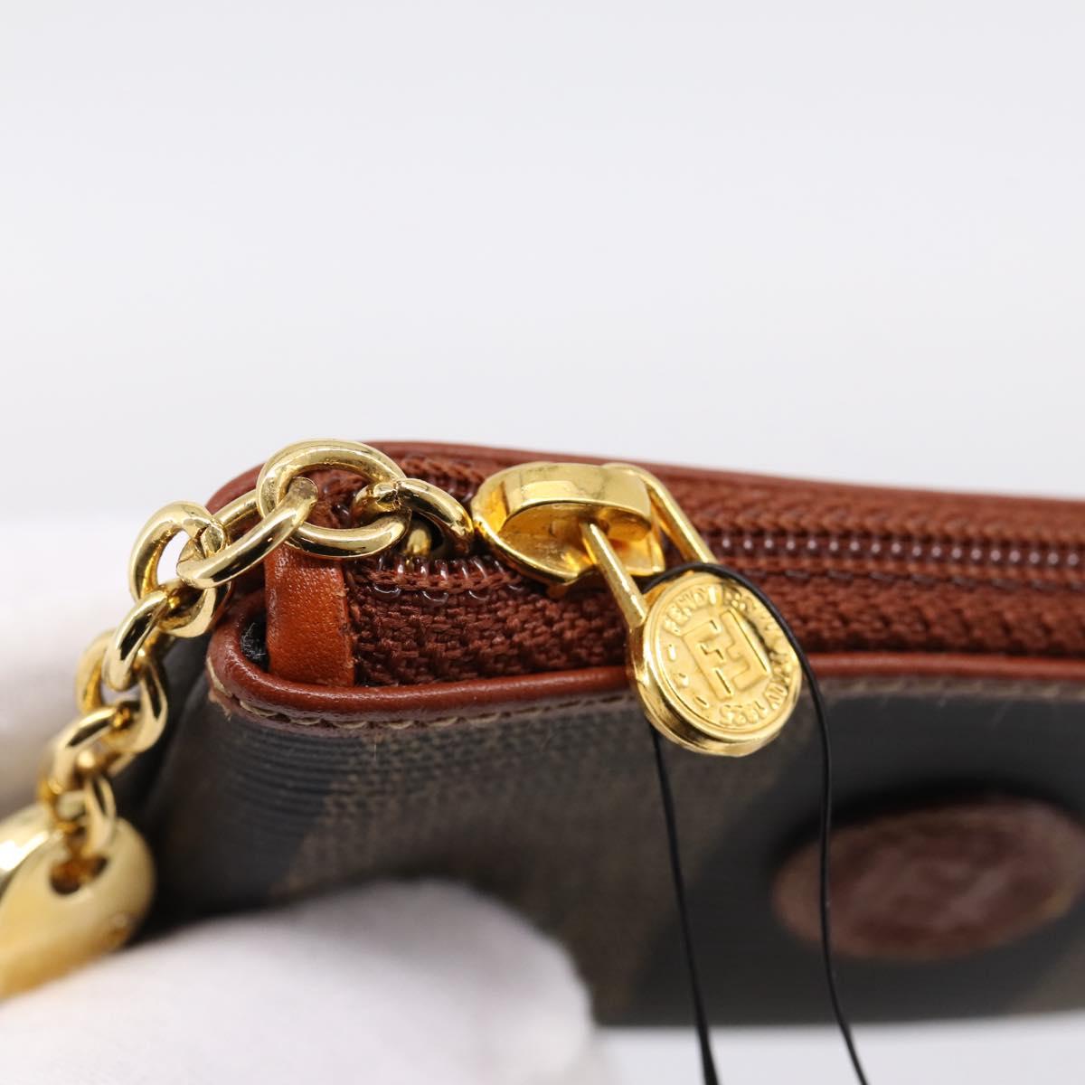 FENDI Zucca Canvas Coin Key Case Black Brown Auth am12652V