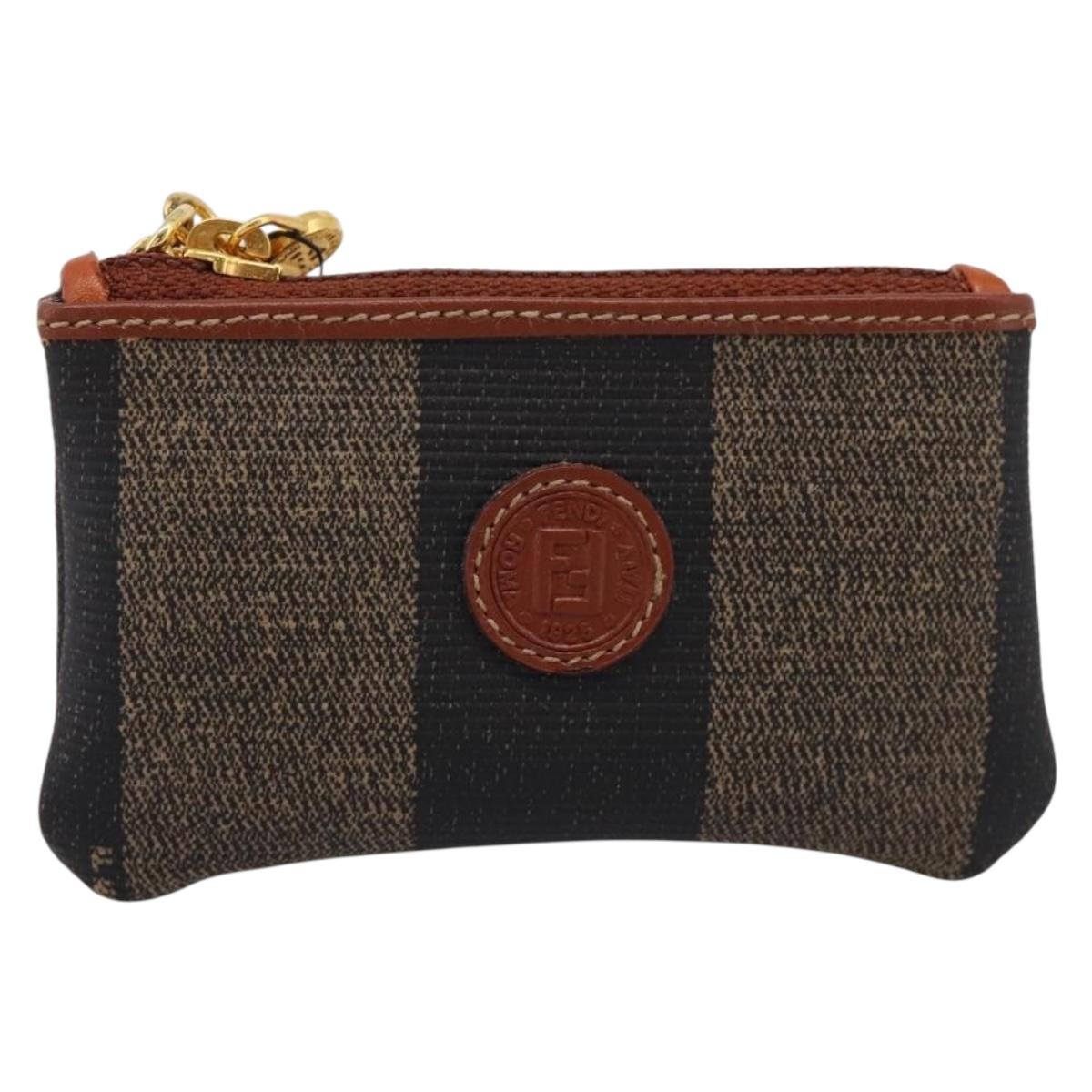 FENDI Zucca Canvas Coin Key Case Black Brown Auth am12652V