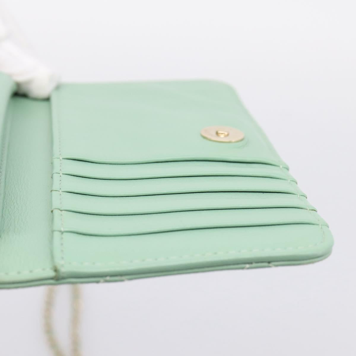 CHANEL Matelasse Chain Shoulder Wallet Lamb Skin Green Gold CC Auth am12655SAM