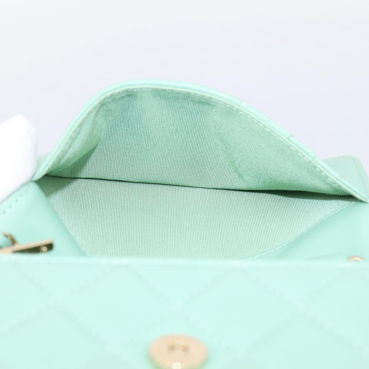 CHANEL Matelasse Chain Shoulder Wallet Lamb Skin Green Gold CC Auth am12655SAM