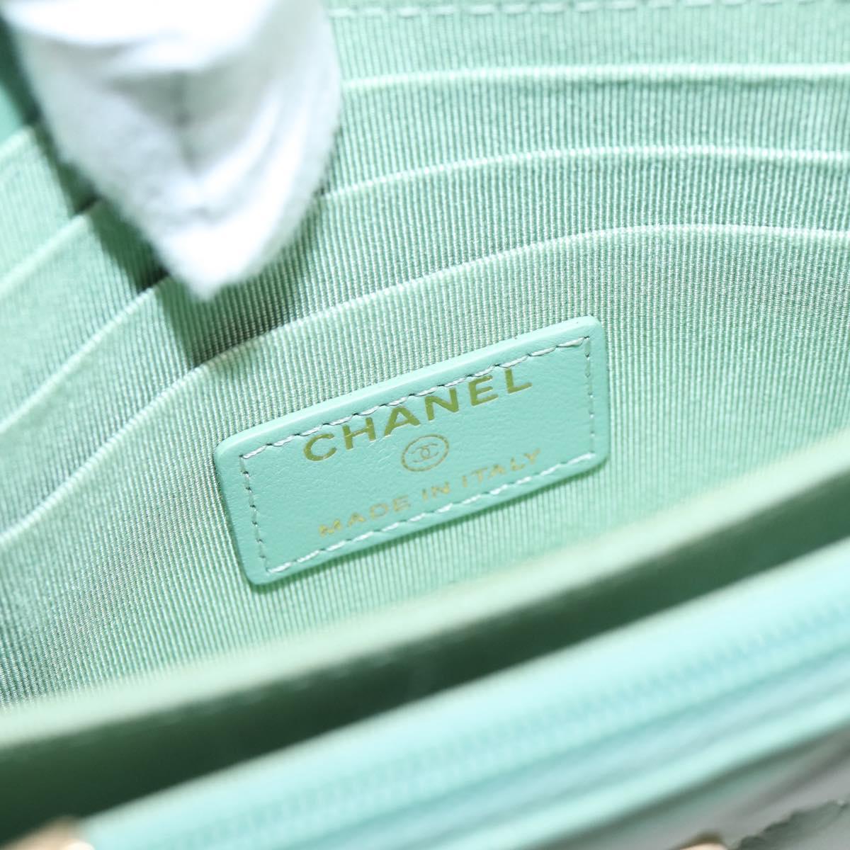 CHANEL Matelasse Chain Shoulder Wallet Lamb Skin Green Gold CC Auth am12655SAM