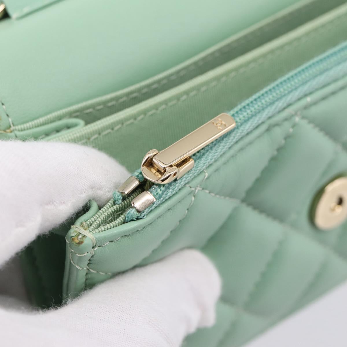 CHANEL Matelasse Chain Shoulder Wallet Lamb Skin Green Gold CC Auth am12655SAM
