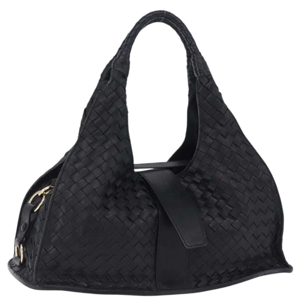BOTTEGA VENETA INTRECCIATO Hand Bag Leather Black Gold Auth am12657V