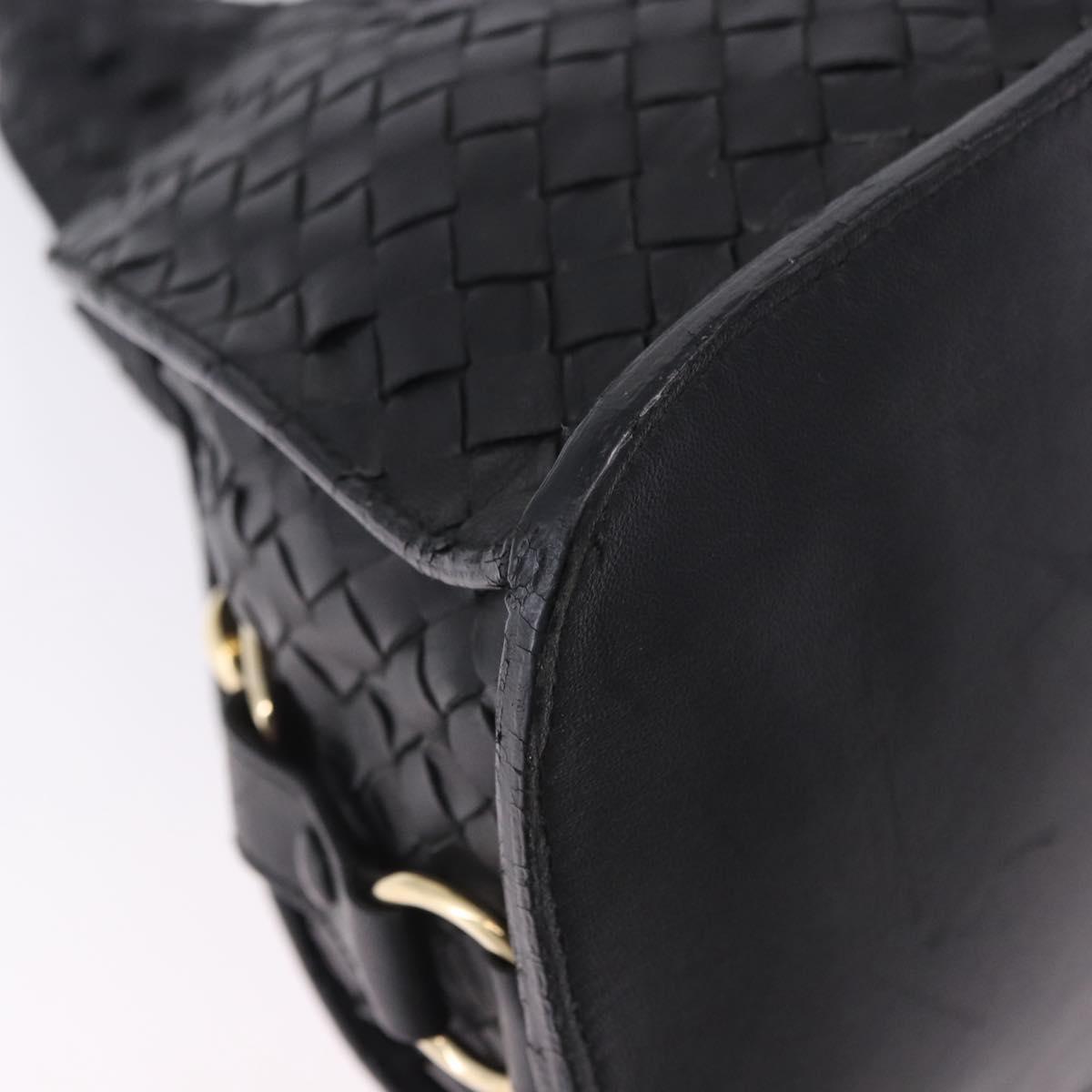 BOTTEGA VENETA INTRECCIATO Hand Bag Leather Black Gold Auth am12657V