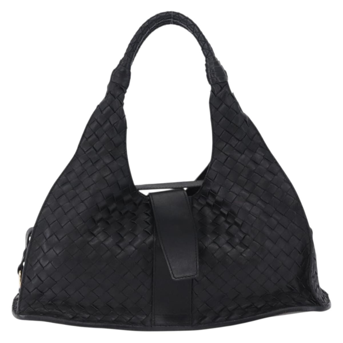BOTTEGA VENETA INTRECCIATO Hand Bag Leather Black Gold Auth am12657V