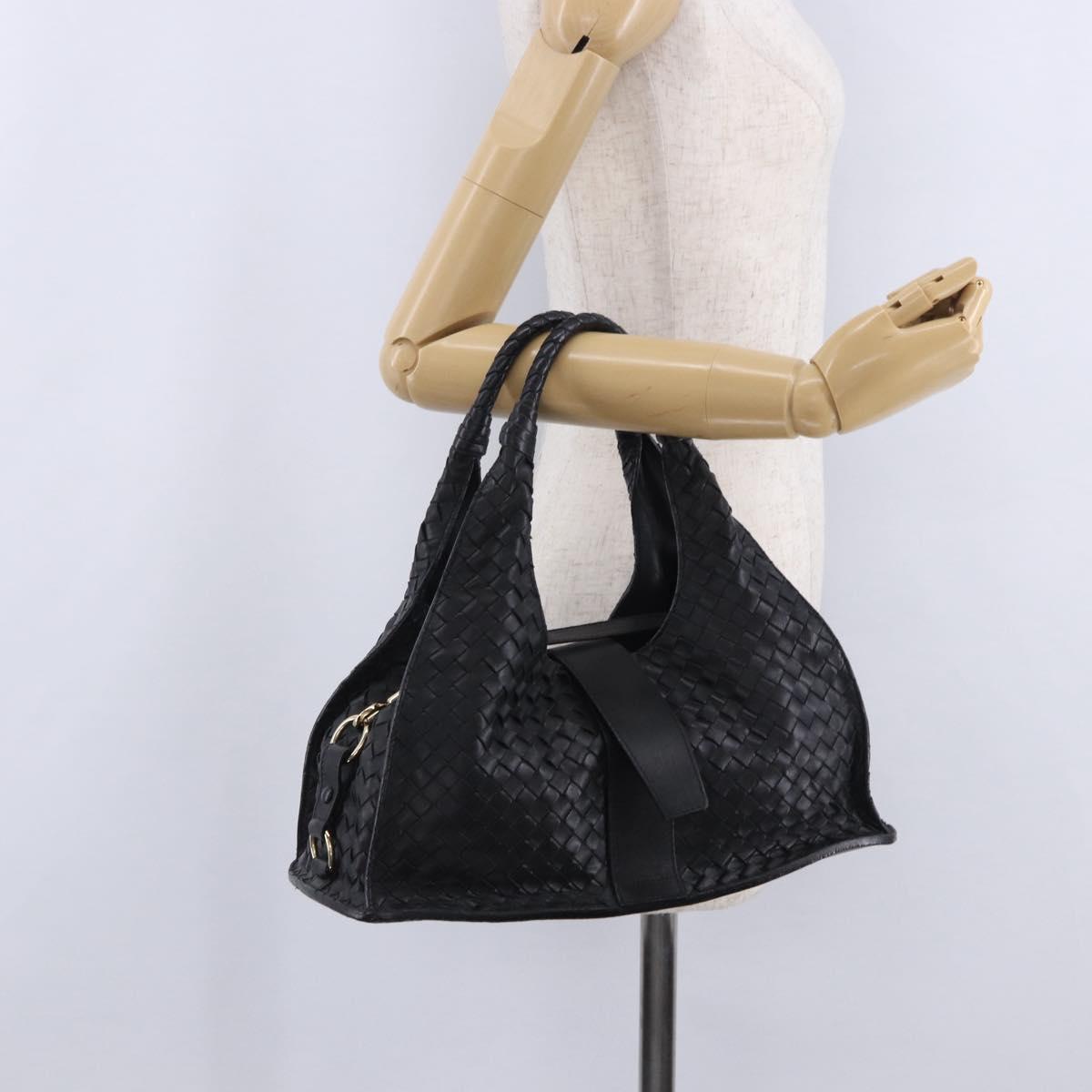 BOTTEGA VENETA INTRECCIATO Hand Bag Leather Black Gold Auth am12657V