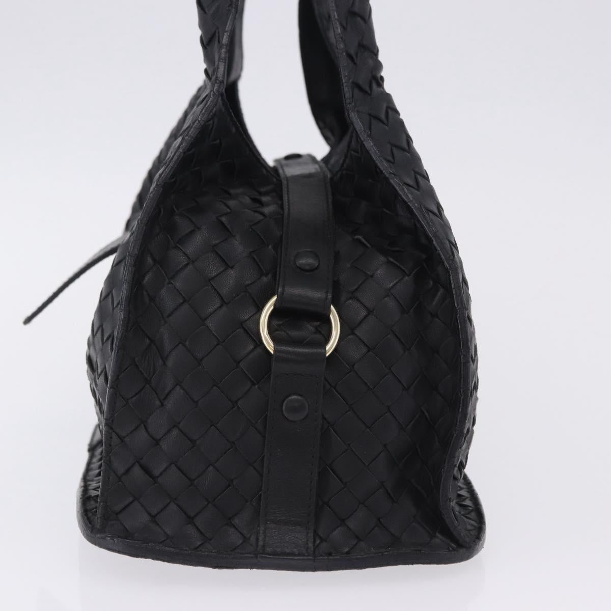BOTTEGA VENETA INTRECCIATO Hand Bag Leather Black Gold Auth am12657V