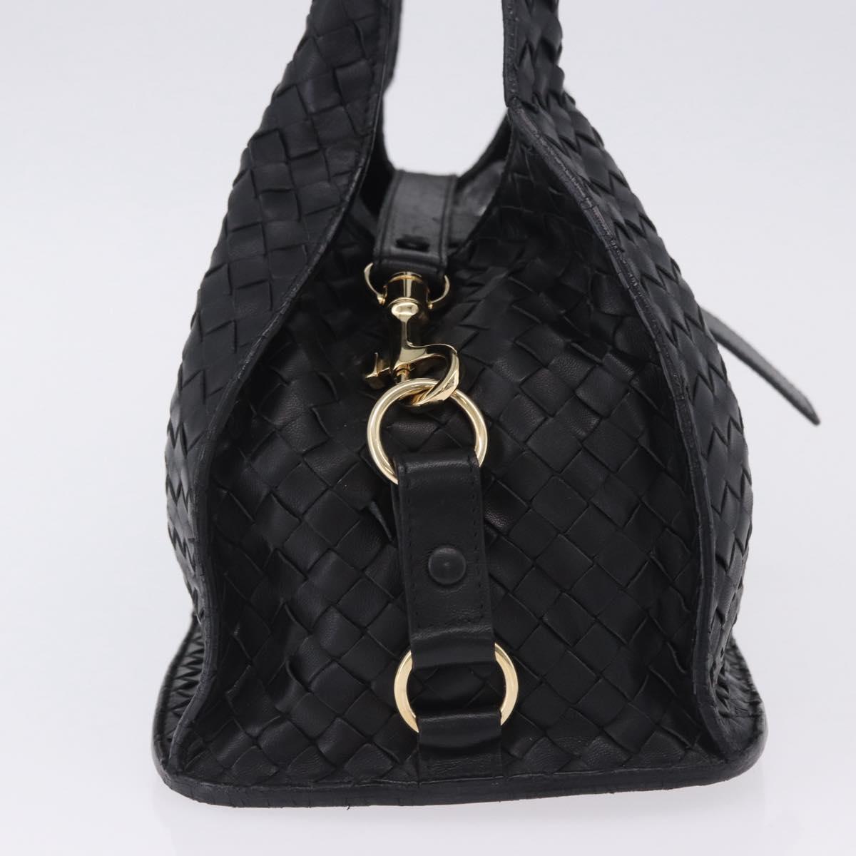 BOTTEGA VENETA INTRECCIATO Hand Bag Leather Black Gold Auth am12657V