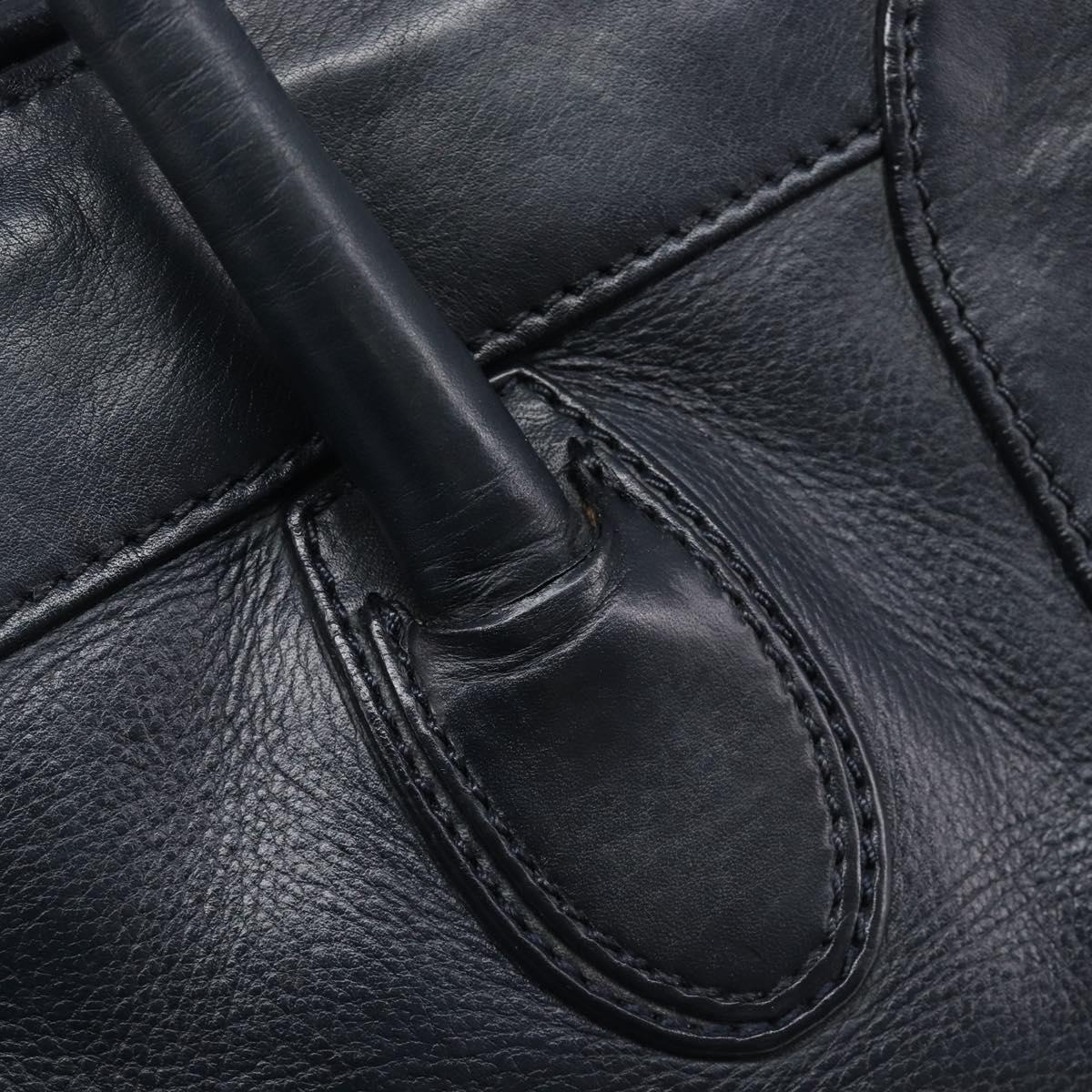 CELINE Luggage Mini Shopper Hand Bag Leather Navy Gold Auth am12658A