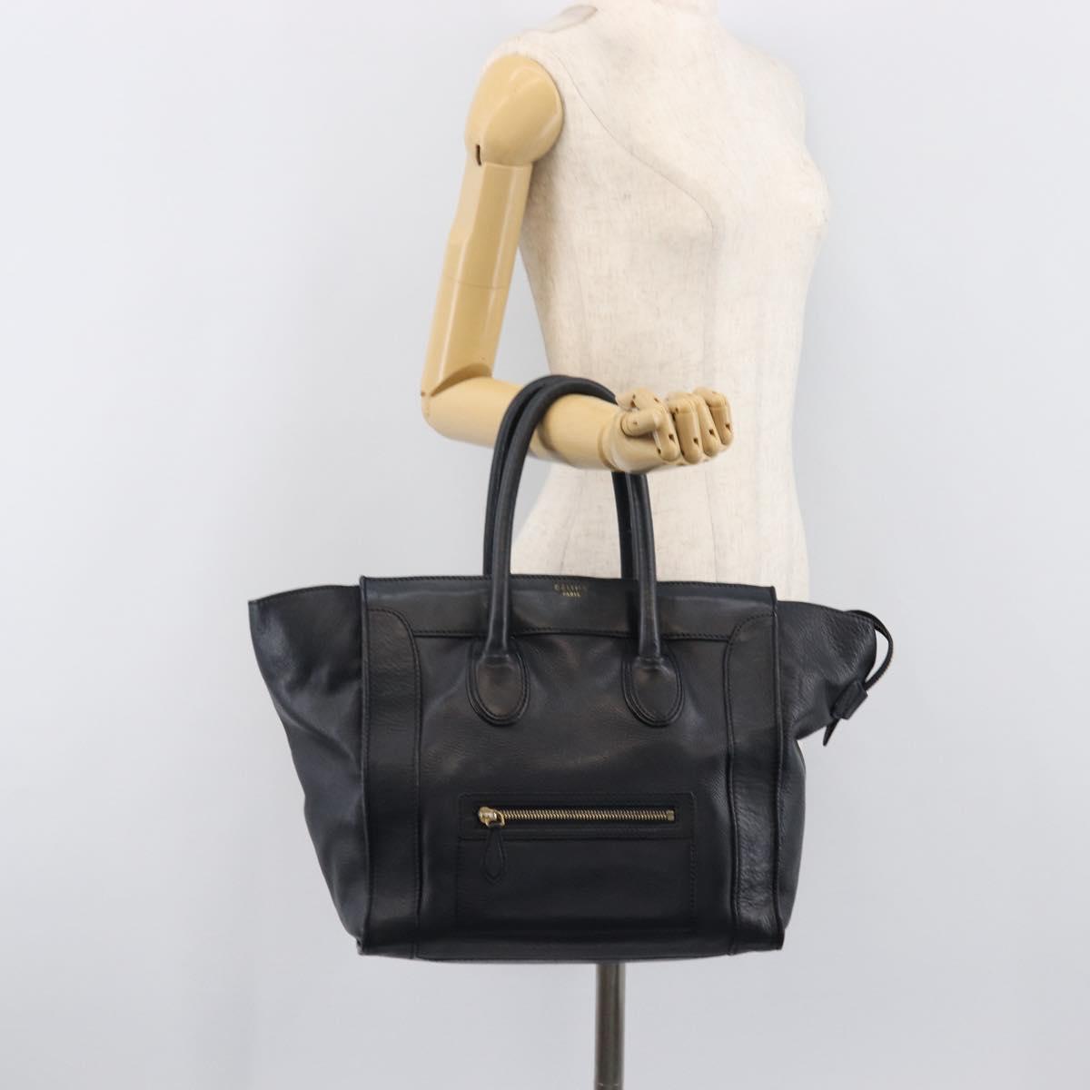CELINE Luggage Mini Shopper Hand Bag Leather Navy Gold Auth am12658A