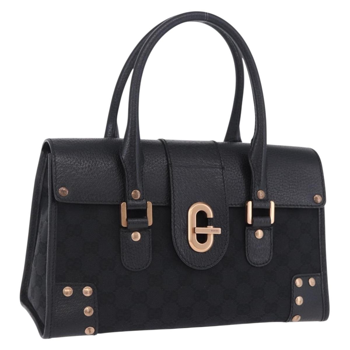GUCCI GG Canvas Hand Bag Black Gold 124286 Auth am12659V