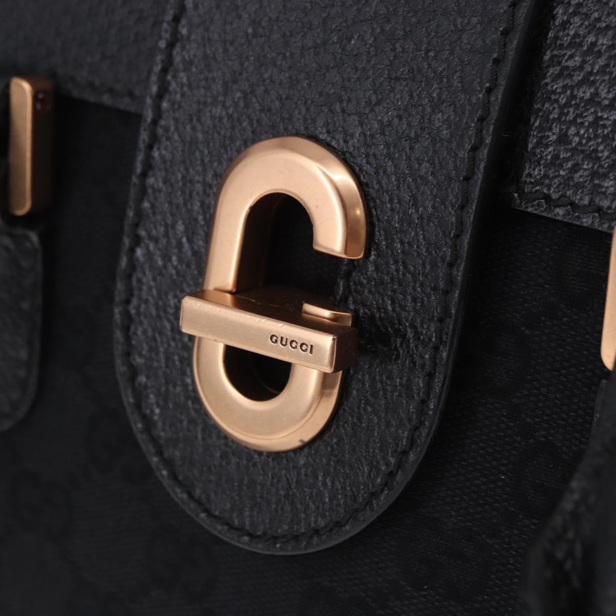 GUCCI GG Canvas Hand Bag Black Gold 124286 Auth am12659V