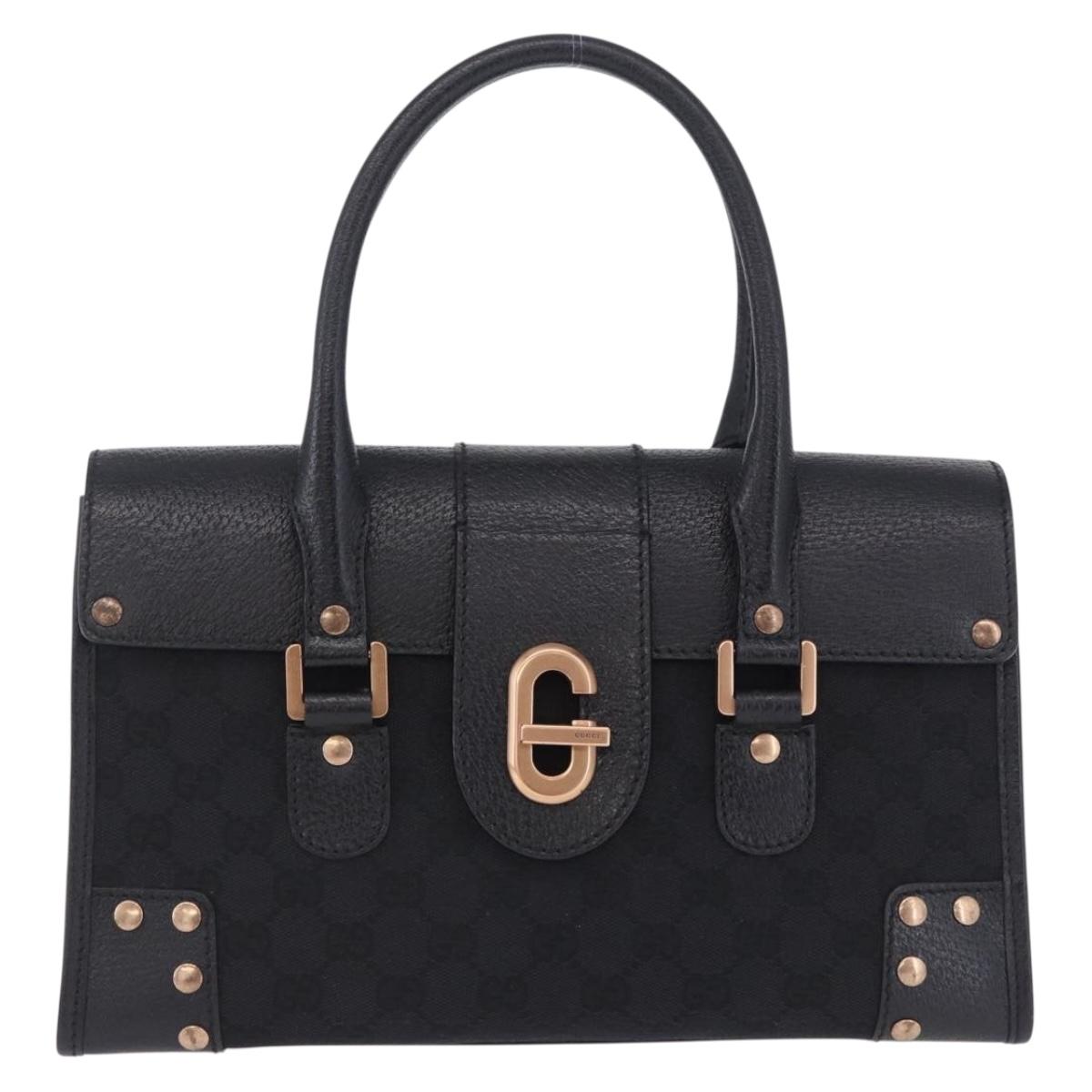 GUCCI GG Canvas Hand Bag Black Gold 124286 Auth am12659V
