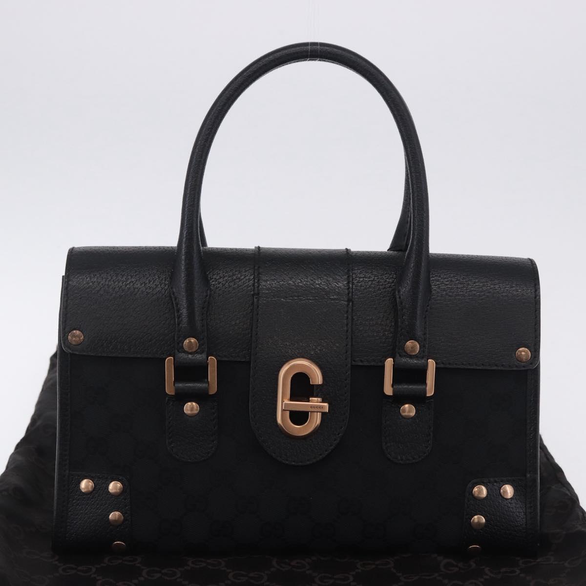GUCCI GG Canvas Hand Bag Black Gold 124286 Auth am12659V
