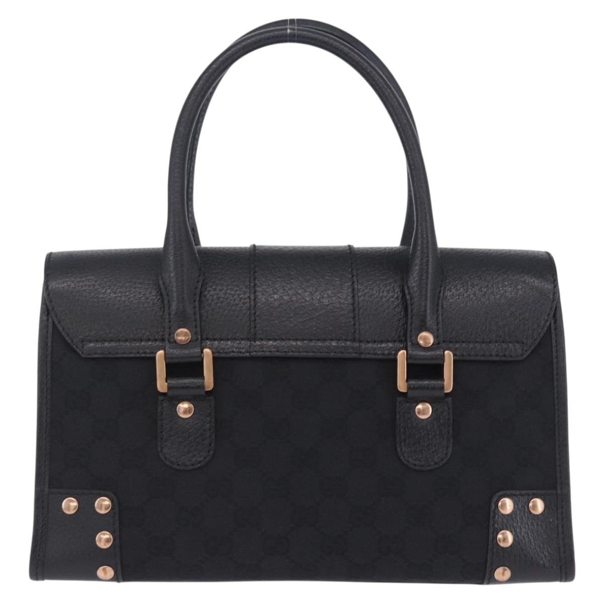 GUCCI GG Canvas Hand Bag Black Gold 124286 Auth am12659V