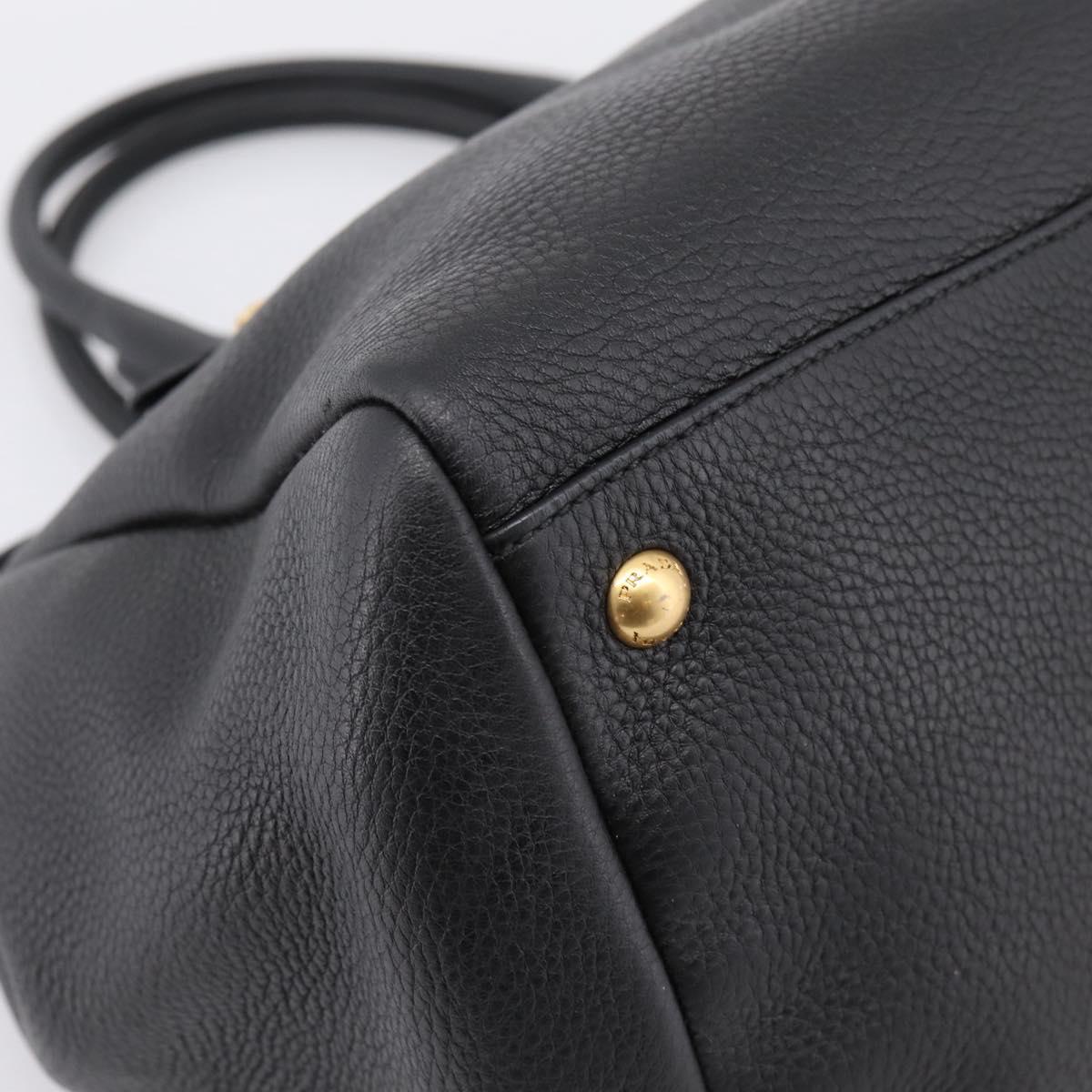 PRADA Hand Bag Leather 2way Black Gold BN2793 Auth am12660V