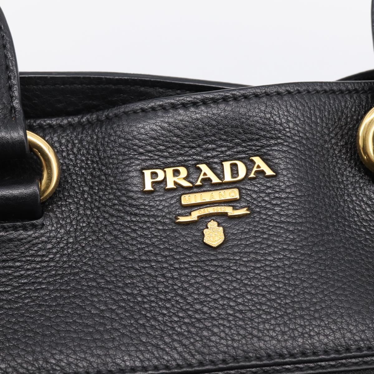 PRADA Hand Bag Leather 2way Black Gold BN2793 Auth am12660V