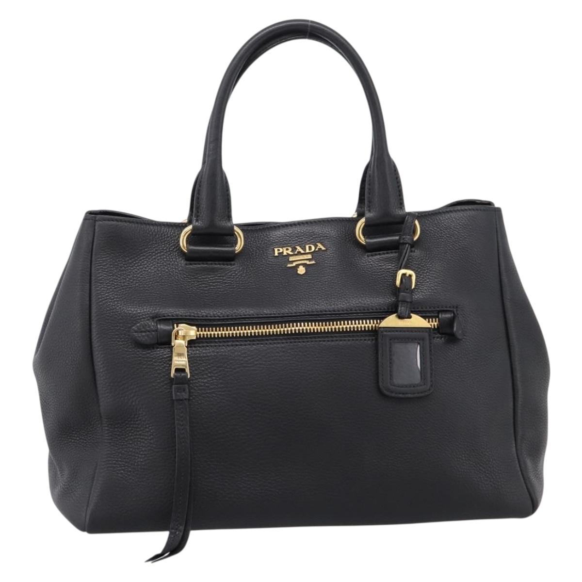 PRADA Hand Bag Leather 2way Black Gold BN2793 Auth am12660V