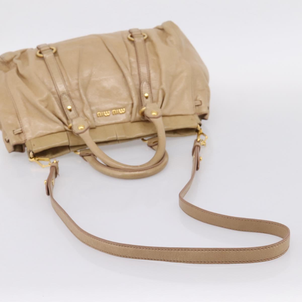 Miu Miu Hand Bag Leather 2way Beige Gold Auth am12661V