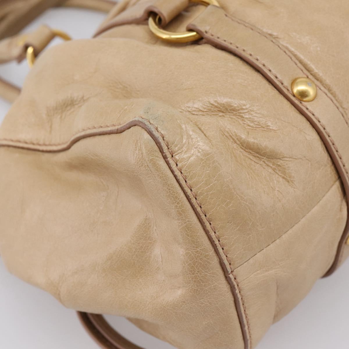 Miu Miu Hand Bag Leather 2way Beige Gold Auth am12661V