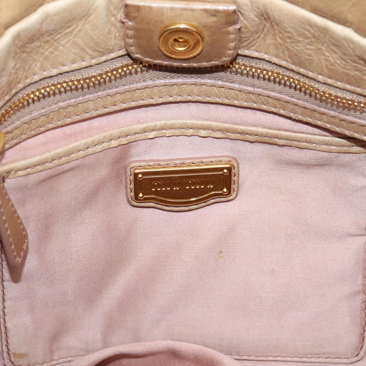 Miu Miu Hand Bag Leather 2way Beige Gold Auth am12661V