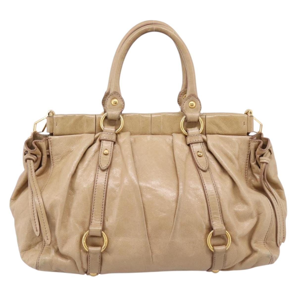 Miu Miu Hand Bag Leather 2way Beige Gold Auth am12661V