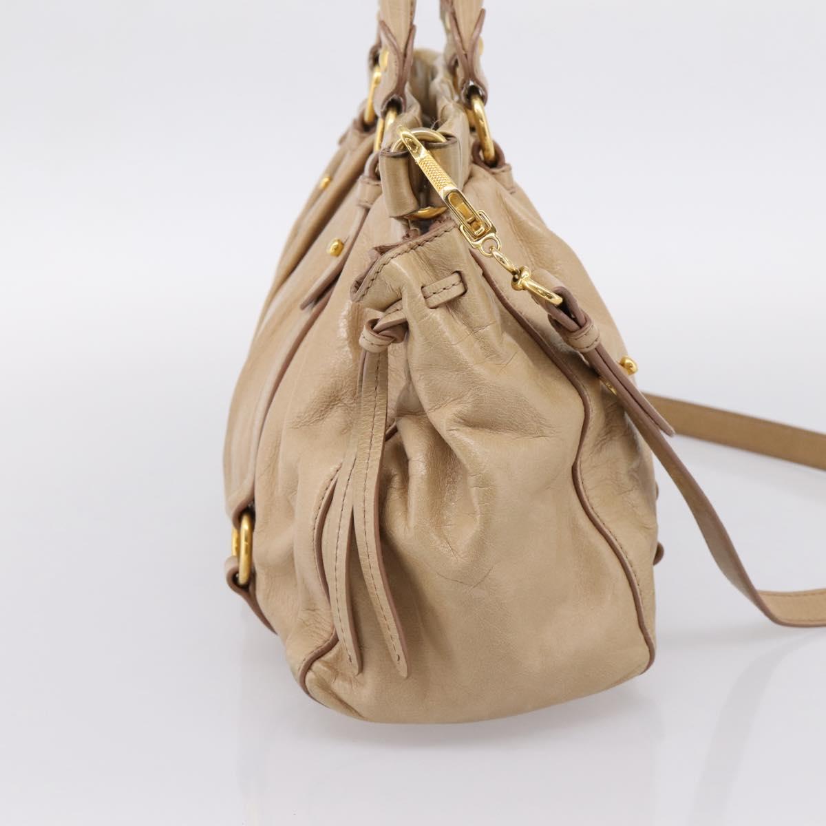 Miu Miu Hand Bag Leather 2way Beige Gold Auth am12661V