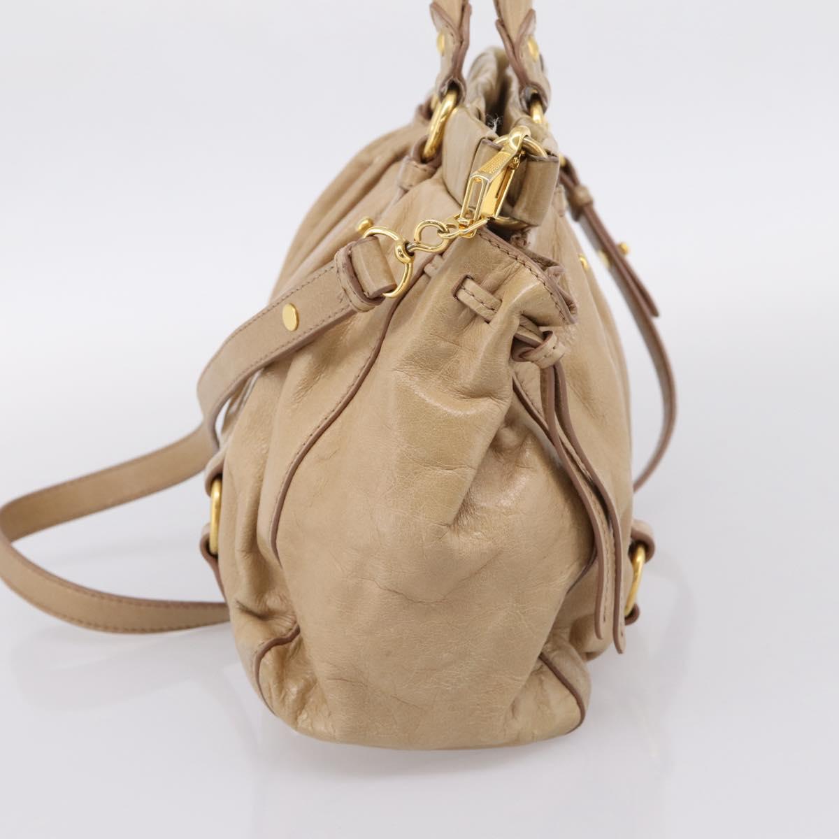 Miu Miu Hand Bag Leather 2way Beige Gold Auth am12661V