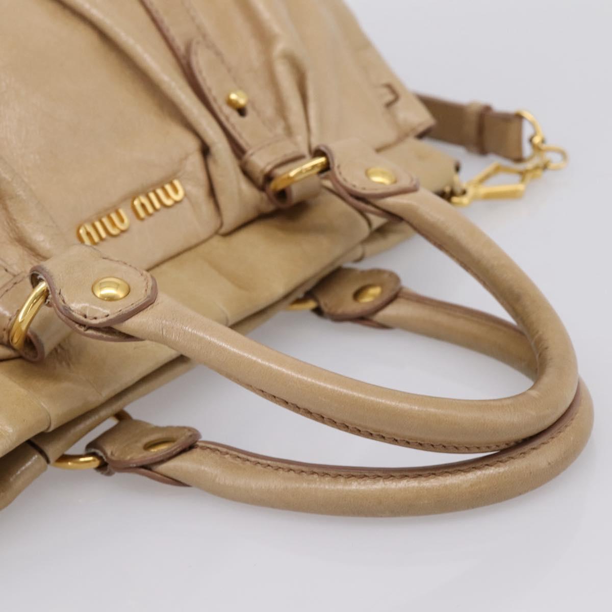 Miu Miu Hand Bag Leather 2way Beige Gold Auth am12661V