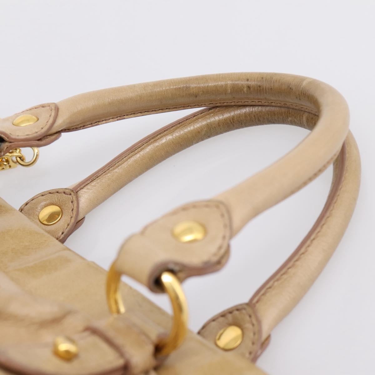 Miu Miu Hand Bag Leather 2way Beige Gold Auth am12661V